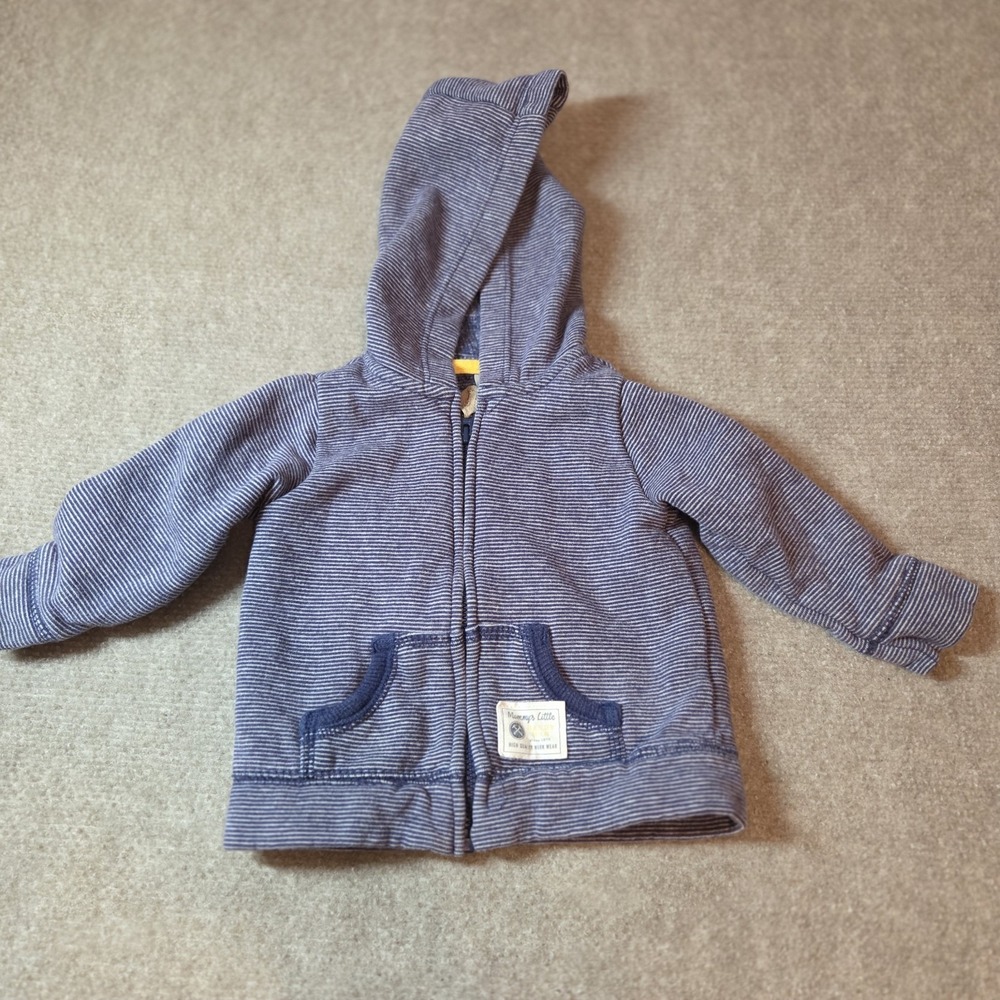 Carter's Hooded Striped Zip Jacket Blue Boys 9 Months Cotton Blend Long Sleeve